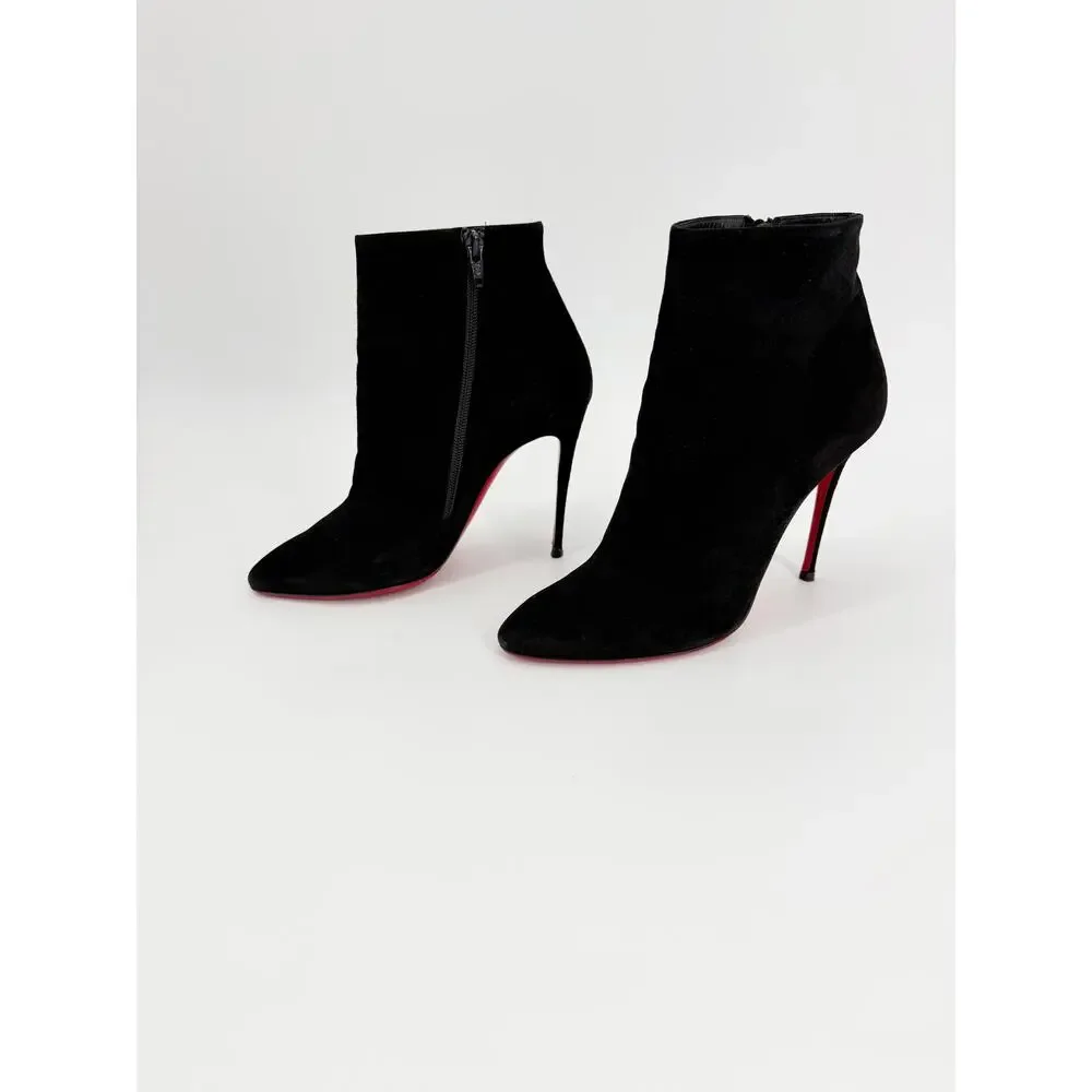 Christian Louboutin Eloise Booty 100 Black Suede Ankle Boots Size 39 EU Box Bag
